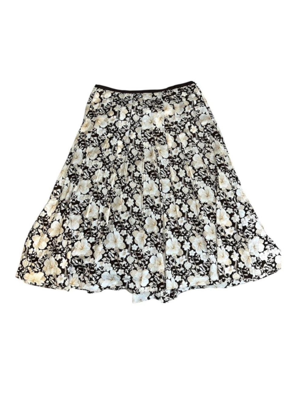 Silk & Cotton Brown & Beige Floral Midi Skirt 6